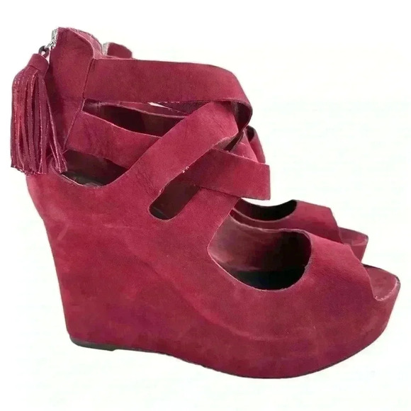 Dolce vita Jade ankle booties size 8 burgundy Nubuck leather  wedge platforms - Picture 1 of 12